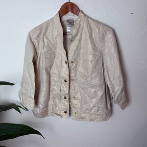 Chico’s Reversible Linen Utility Jacket | Neutral Paisley Lining | Size 1 (8/10)